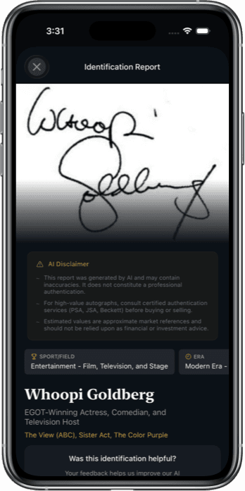 Autograph Identifier App Interface
